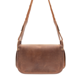 Carnier en cuir vieilli 40x30 cm avec filet porte-gibier