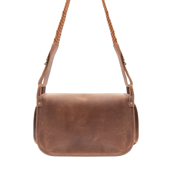 Carnier en cuir vieilli 40x30 cm avec filet porte-gibier