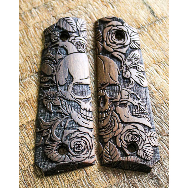 Plaquettes Bois Imbuia Skull pour Pistolet 1911 Taurus