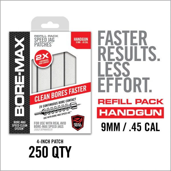 Patchs Bore-Max 4"L : Nettoyage Optimal Armes de Poing 9MM-.45CAL