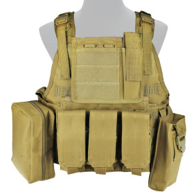 Gilet Tactique Tan 900D avec Système MOLLE et Poches Modulables