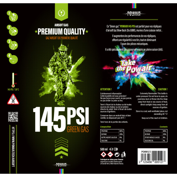 Gaz 145 PSI 500ml pour GBBR Airsoft - Performance Été
