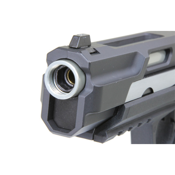 Pistolet 6mm Piranha MK I Silver - Réplique Gaz avec Rail Picatinny