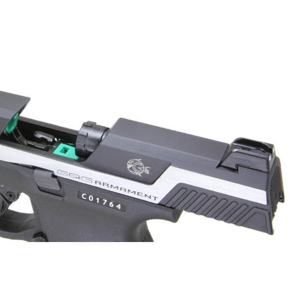 Pistolet 6mm Piranha MK I Silver - Réplique Gaz avec Rail Picatinny