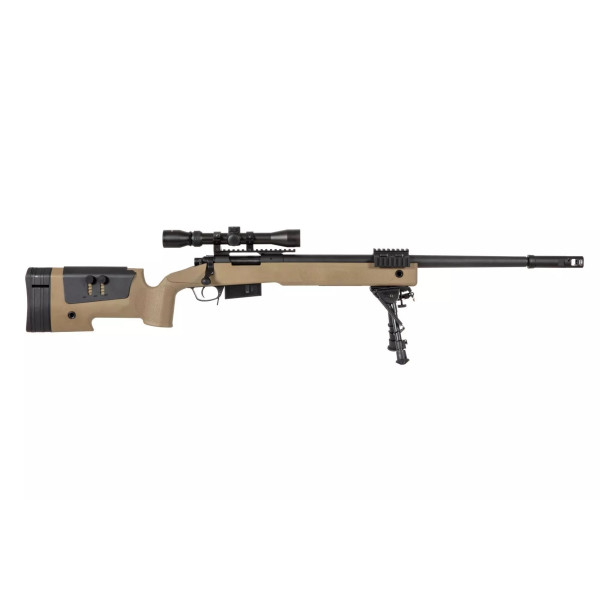 Réplique Sniper SA-S03 6mm Tan - Compatible VSR-10, Lunette 3-9x40