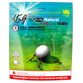 Billes bio 0.28g G&G pour AEG et gaz, sachet 1kg, précises et éco-responsables