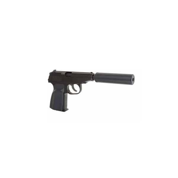 Pistolet Gaz Makarov 6mm Silencieux - Métal, Semi-auto, 16+1