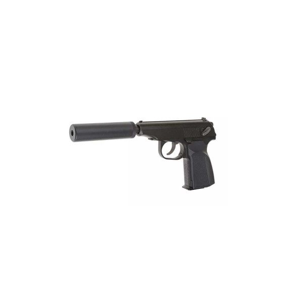 Pistolet Gaz Makarov 6mm Silencieux - Métal, Semi-auto, 16+1