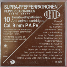 Cartouches 9Mm Supra Pepper : Défense Personnelle Efficace X10