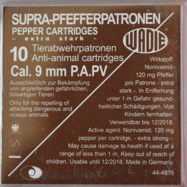 Cartouches 9Mm Supra Pepper : Défense Personnelle Efficace X10