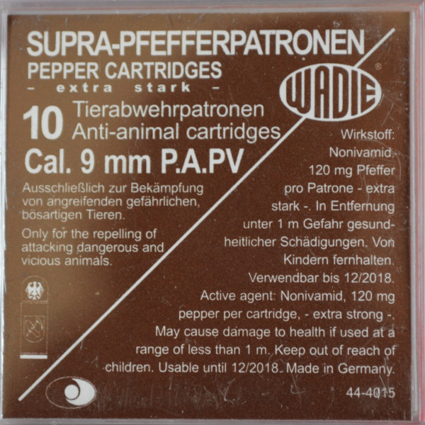 Cartouches 9Mm Supra Pepper : Défense Personnelle Efficace X10