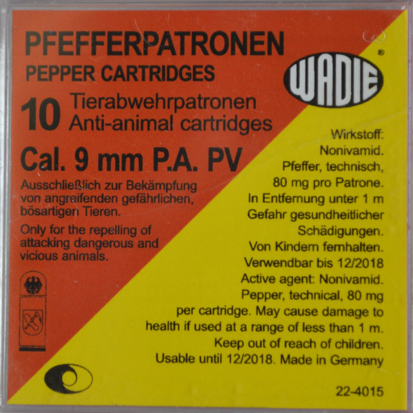 Cartouches 9Mm Pa Pv Pepper: Défense Efficace avec Gaz Poivre