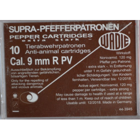 Cartouches 9Mm/380 Pv Supra Pepper Gaz X10 - Protection Efficace et Polyvalente