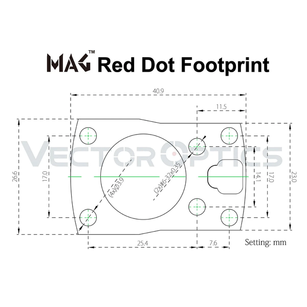 Rehausse Mag Weaver Polymer : Support Cantilever 28mm pour Red Dot