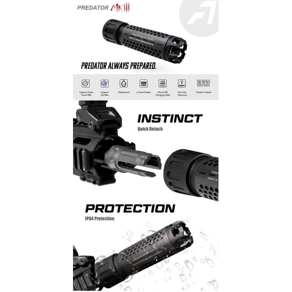 Traceur airsoft Acetech Unit Predator MKIII Noir avec Blaster MS