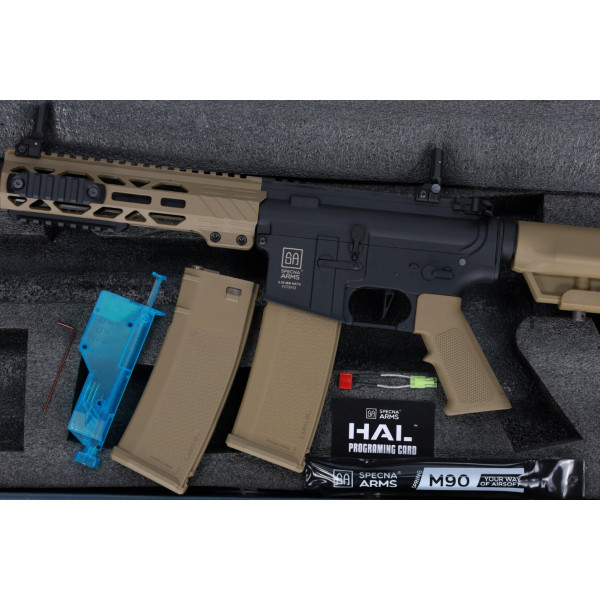 Réplique longue airsoft Specna Arms SA-F08 FLEX BLDC HAL G2 Tan et Noire 6mm