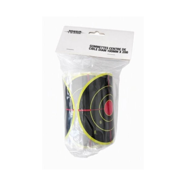 Gommettes centre de cible adhésives Powair 100 mm – lot de 200