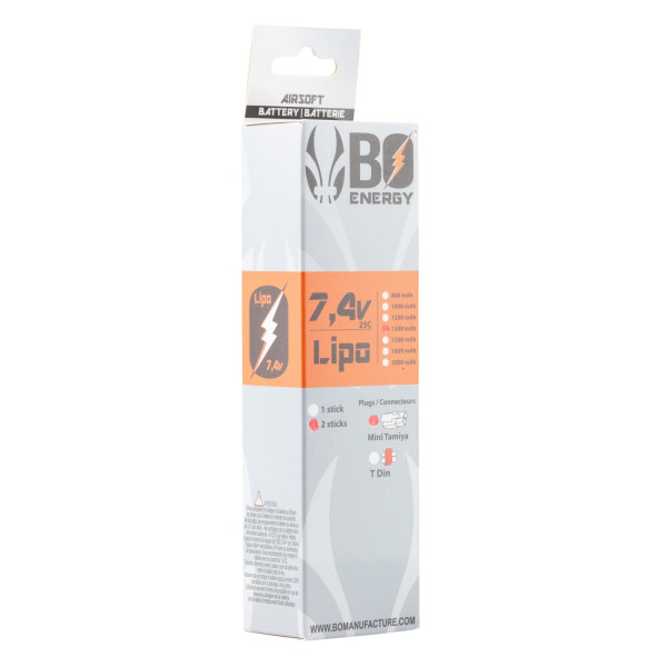 Pack 2 batteries LiPo 2S 7.4V 1300mAh 25C BO Manufacture