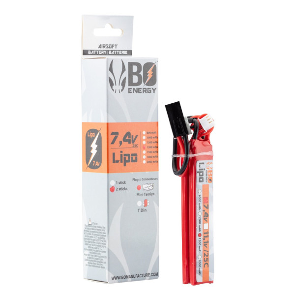 Pack 2 batteries LiPo 2S 7.4V 1300mAh 25C BO Manufacture