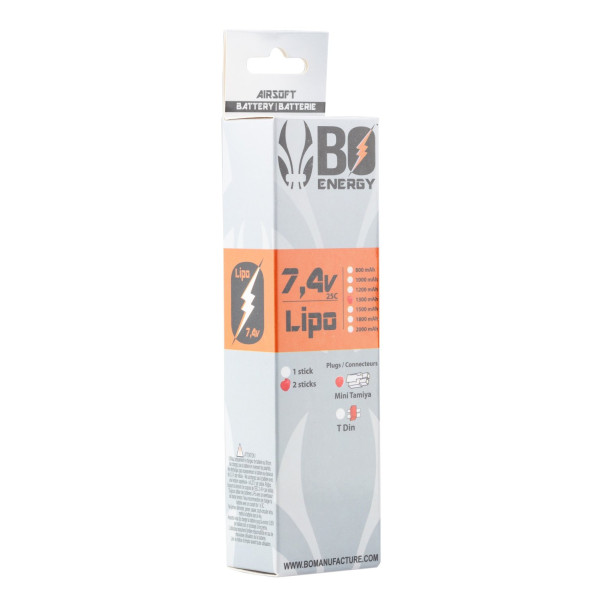 Pack 2 batteries LiPo 2S 7.4V 1300mAh 25C BO Manufacture