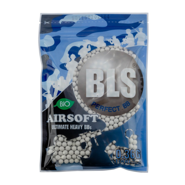 Billes airsoft biodégradables BLS 0,36g blanches – Sachet de 1000 – Blanc