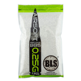 Billes airsoft BLS STD 0.25g 6mm blanches – Sachet 1 kg – Blanc