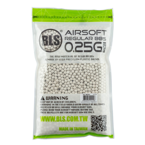 Billes airsoft BLS STD 0.25g 6mm blanches – Sachet 1 kg – Blanc
