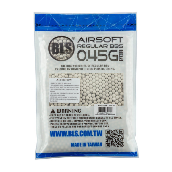 Billes airsoft biodégradables BLS BIO 0.45g 6mm blanches – Sac 1 kg – Blanc