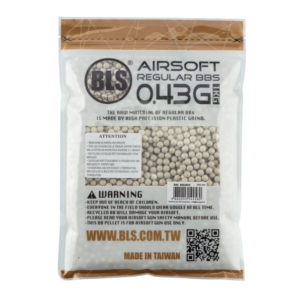 Billes airsoft 0,43g blanches BLS – Sac de 1 kg – Blanc