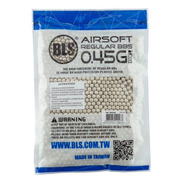 Billes airsoft BLS 0.45g blanches – Sac de 1 kg – Blanc