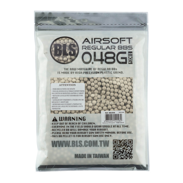 Billes airsoft lourdes 0,48g BLS blanches – Sac de 1 kg – Blanc