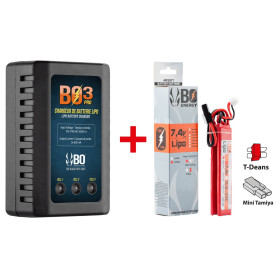 Pack batterie LiPo 7.4V BO Manufacture connecteur Mini Tamiya ou T-Dean pour réplique airsoft