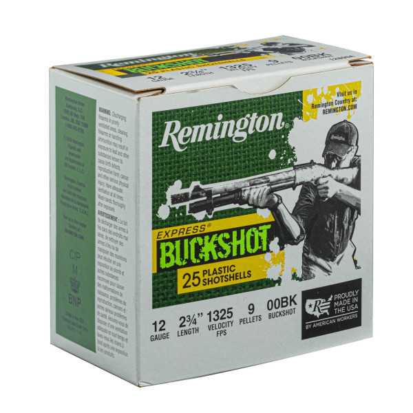 Cartouches de chasse Remington Express Magnum 12/70 chevrotines 000 Buckshot 9 et 16 plombs – Vert