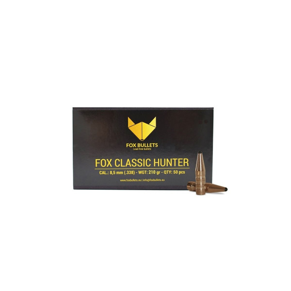 Ogives sans plomb Fox Bullets Classic Hunter 8,5 mm (.338) 210 gr - boîte de 50