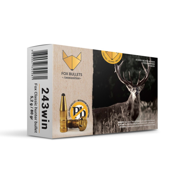 Cartouche sans plomb Fox Bullets Classic Hunter 243 Win 80 gr boîte de 20