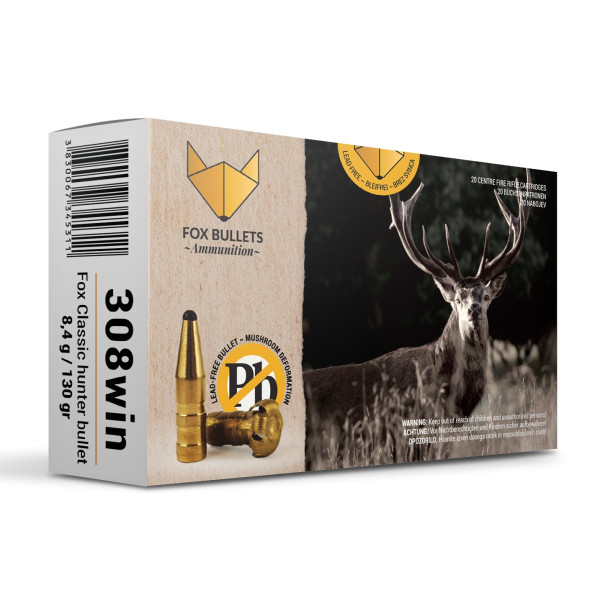 Cartouche sans plomb Fox Bullets Classic Hunter 308 Win 130 gr boîte de 20