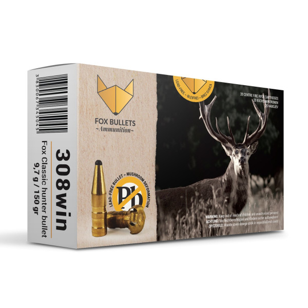 Cartouches sans plomb Fox Bullets Classic Hunter 308 Win 150 gr – boîte de 20