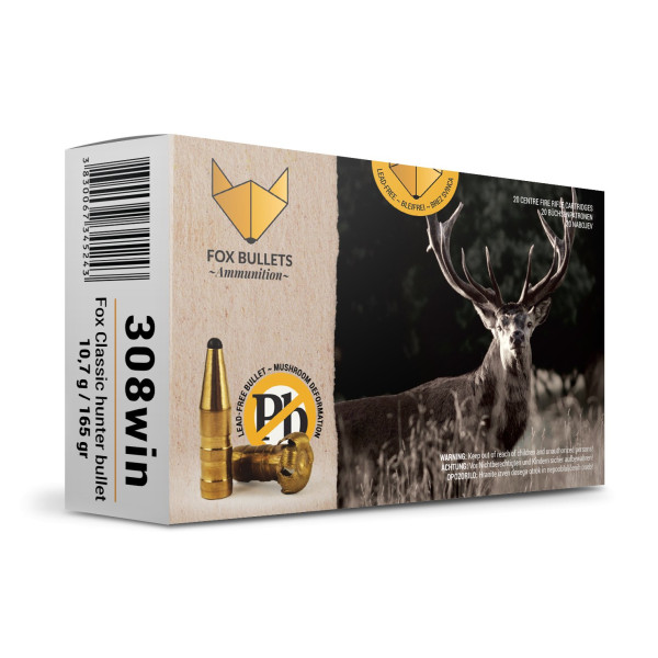 Cartouche sans plomb Fox Bullets Classic Hunter 308 Win 165 gr boîte de 20
