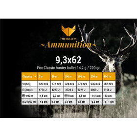 Cartouche sans plomb Fox Bullets Classic Hunter 9,3x62 220 gr - Boîte de 20