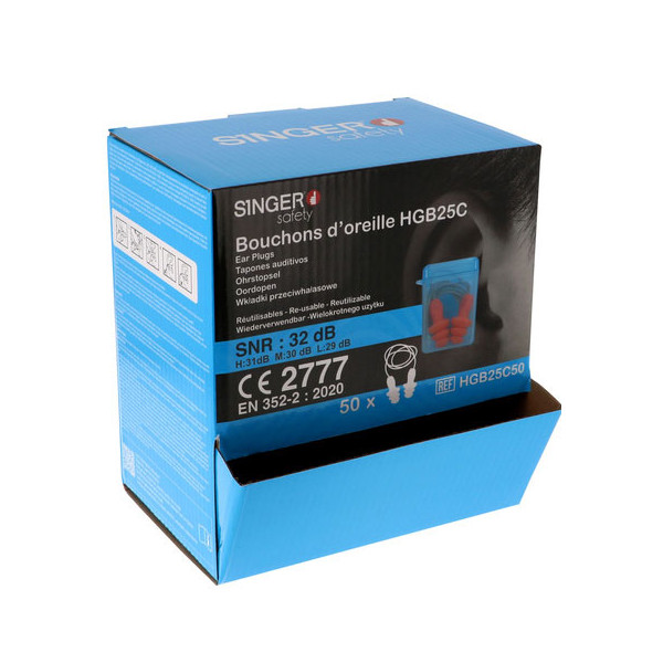 Protection Auditive Réutilisable - 50 Paires SNR 32dB avec Étui