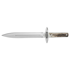 Dague de chasse robuste avec manche en bois de cerf, 24 cm de lame