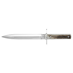 Dague de chasse robuste avec manche en bois de cerf, 24 cm de lame