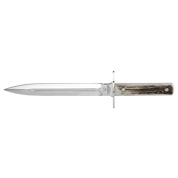 Dague de chasse robuste avec manche en bois de cerf, 24 cm de lame