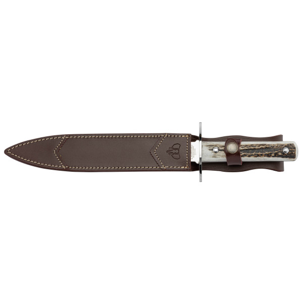 Dague de chasse robuste avec manche en bois de cerf, 24 cm de lame