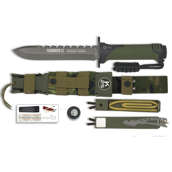 Couteau K25 Thunder II Camo Vert : Survie et Polyvalence Ultimes