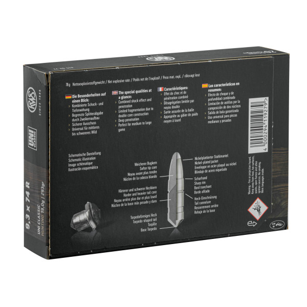Munitions RWS 9.3x74 R UNI Classic : Puissance et Précision pour Gros Gibier